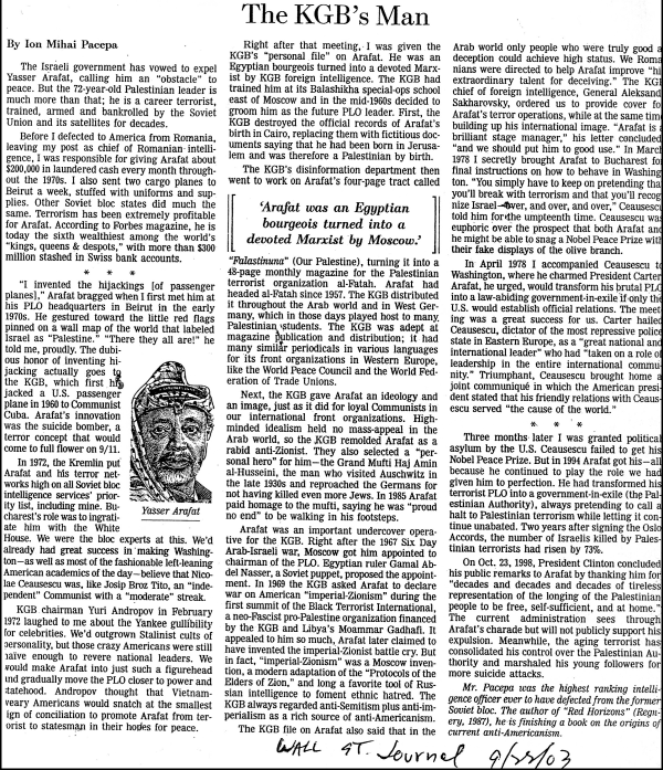 Wall Street Journal Article from 9/22/13 "The KGB Man" by Ion Pacepa